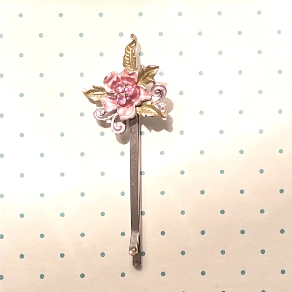 Vintage Pink Rhinestone Silver Bobby Pin